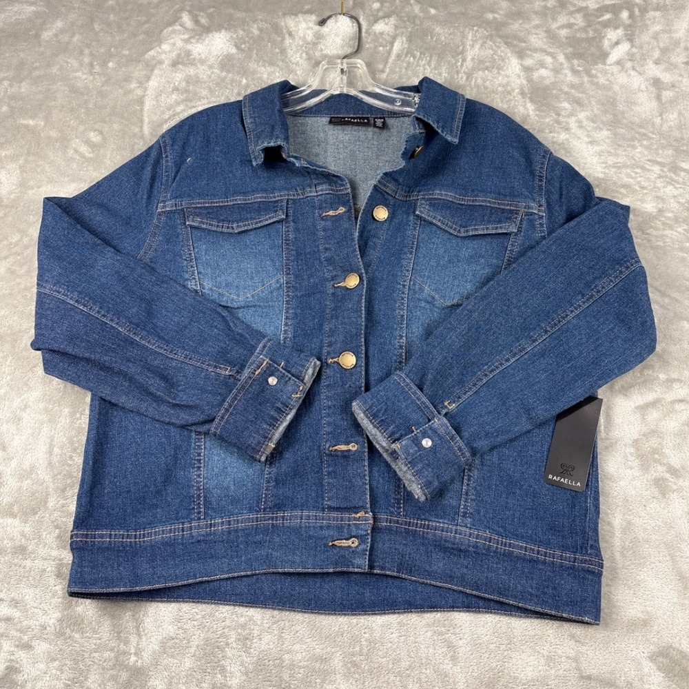 Rafaella Womens Medium Wash Denim Jacket Blue Button Front Size Medium NWT